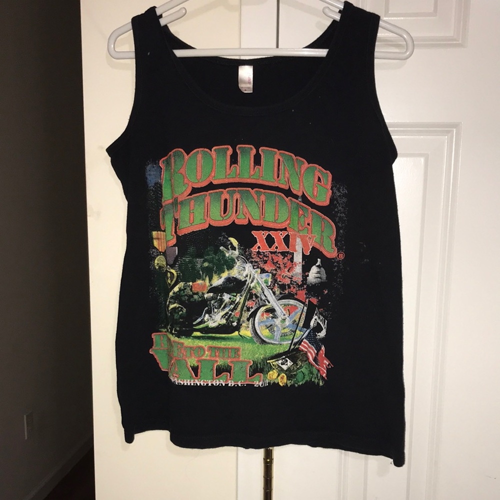 Vintage Anvil Rolling Thunder Black Graphic Tank Top